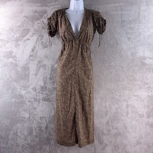 Bec + Bridge Dress Womens Size XS Brown Floral Deep V Short Sleeve Flowy Maxi